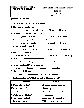 2 Đề kiểm tra giữa học kỳ II môn Tiếng Anh Lớp 6 - Trường THCS Nhân Hòa (Có đáp án)